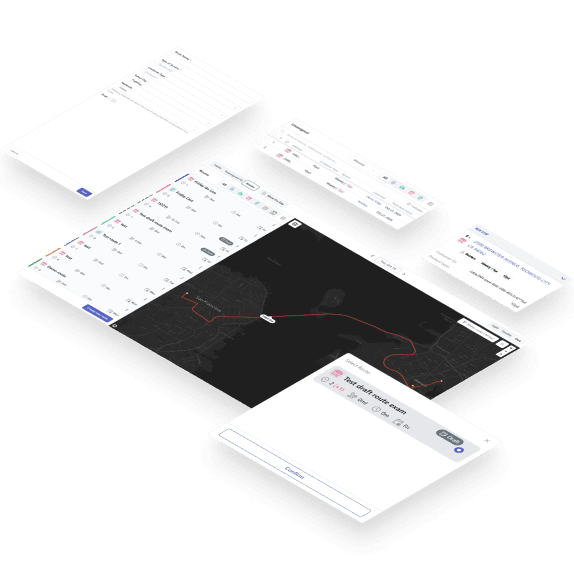 Garbage route planning software interface showing optimized routes and stop locations